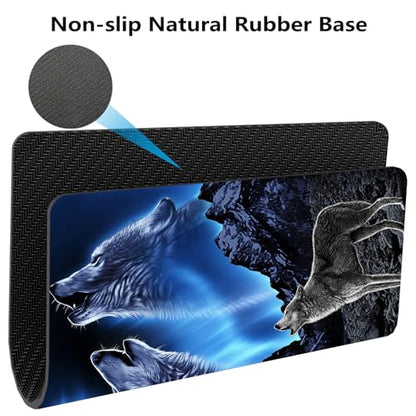 Wolves Howling at The Moon Mouse Pad, Bright Moon Great Mountain Desk Mat | Grey Wolf Fantasy Design, Anti-Slip Rubber Base, Silky Smooth Surface, Cute Office/Gaming Mousepad - color: color_CC15