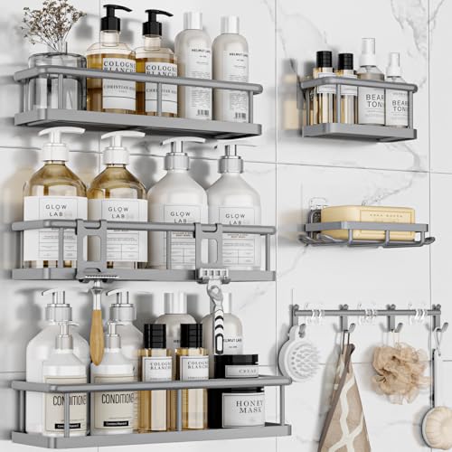 YASONIC Shower Caddy Adhesive, Rustproof Shower Organizer with Soap Holder, Large Capacity Shower Shelves for Inside Shower, No Drilling Bathroom Organizers and Storage for Home Decor（6 Pack Grey） - color: Grey, size: XL