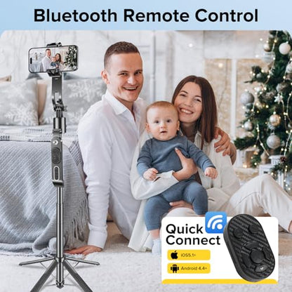 72'' Auto Face Tracking Selfie Stick Tripod Stand, Auto-Open 360° Rotatable Travel Four-Legged Stand for iPhone/Android with Remote, Gesture Control, No App for Vlogging, TK