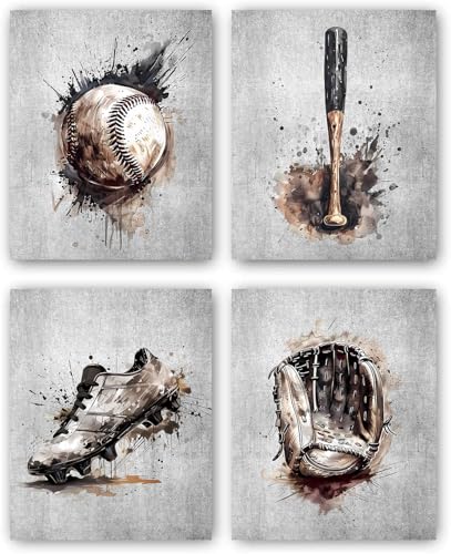 DXOAGXQ Baseball Wall Art Canvas Prints,Vintage Baseball Wall Decor,Baseball Pictures Sport Art Print for Man Cave Decorations Set of 4 (8"x10",NoFramed) - color: Unframed-- Baseball Wall Art Canvas Print