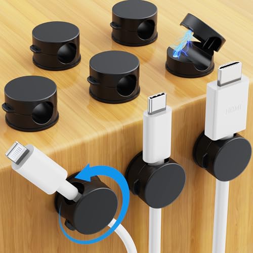 AGPTEK 8 Pack Magnetic Cable Clips, Upgraded 360° Rotatable Cord Holder Clips for Nightstand, Desk Cord Organizer Adhesive Wire Management Home Office Phone Charging Cords USB Cable Keeper (Black) - color: Black