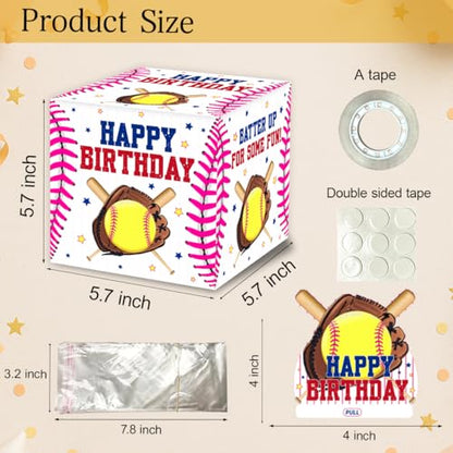 ChillHui Softball Birthday Money Gift Boxes for Cash, Sport Birthday Money Pull Box for Girls Boys Women - color: Yellow Softball