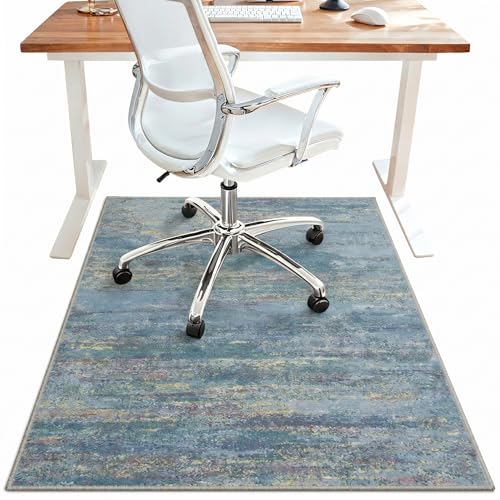 Office Chair Mat for Hardwood Tile Floor, Abstract 36"X 60" Desk Mats for Office Chair on Rolling Chairs Carpet, Desk Anti-Slip 1/5" Thick Rug for Computer Chair, Thin Low-Pile Floor Mat, Ocean Haze - color: Ocean Haze, size: 36"x60"