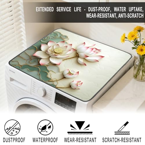Nuxovilar Golden Lotus Dryer Cover for the Top, Non-slip Washer & Dryer Protector, 23.62"x19.68" Dust-proof Washing Machine Mat, Diatom Mud Polyester Top Pad for Laundry Room - color: YMi00509
