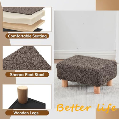 Small Foot Stool Ottoman, Sherpa Footstool Ottoman Foot Rest for Couch, Rectangle Footstools and Ottomans Small for Living Room, Entryway and Bedroom (Brown) - color: Brown (Sherpa)