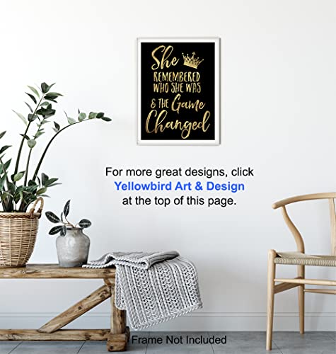 Inspiration Motivational poster for Woman - She Remembered Who She Was And the Game Changed - Teen Girls Women Bedroom Wall Art & Decor - Encouragement Gift - Motivation Saying Poster 8x10
