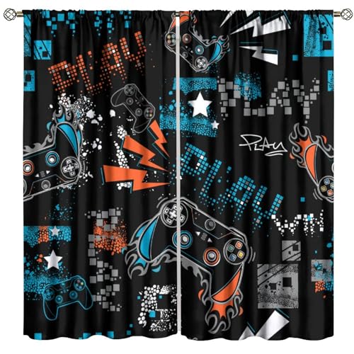 Colourful Gamer Curtain, Boys Gamepad Retro Video Games Window Curtains for Kids Teens Room Living Room 42" W X 54" L - color: Gamepad-4, size: 21"W x 54"L (Pack of 2)