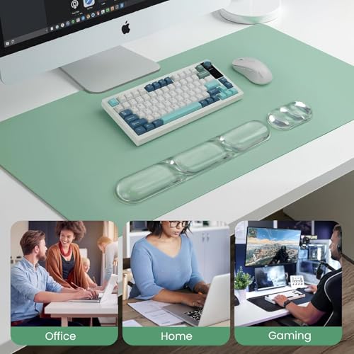 O.T.M Wrist Rest Support for Mouse Pad & Keyboard Set, Circle Ergonomic Mousepad & Coaster with Silicone, Non-Slip Base, Clear