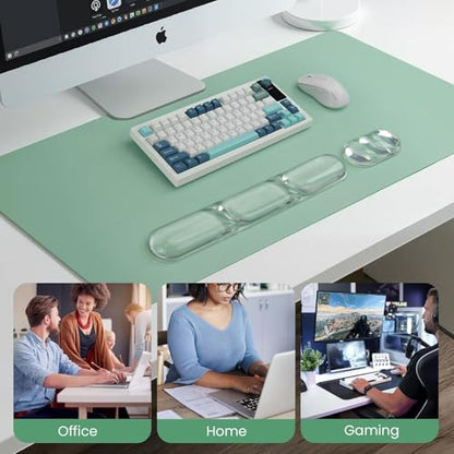 O.T.M Wrist Rest Support for Mouse Pad & Keyboard Set, Circle Ergonomic Mousepad & Coaster with Silicone, Non-Slip Base, Clear