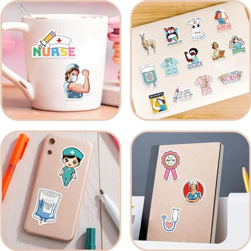 Nurse Stickers 100Pcs, Vinyl Waterproof Funny Nurse Decals for Decals Laptop Notebook Water Bottles Nurses Week Appreciation Gifts Bulk Nursing School White Angels Accessories - style: Nurse Stickers