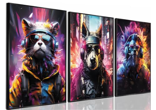 Yolbcdr Game Room Decor Gaming Posters Video Game Wall Art Prints Set of 3 Cool Cyberpunk Animal Painting Pictures Gamer Wall Decor for Boy Teen Men Bedroom Bathroom Playroom 16x24in Unframed - color: Animal Gamer, size: 16"x24" Poster