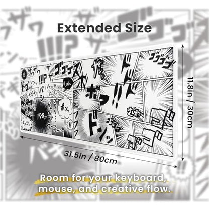 BELLEMOND Japanese Art Desk Mat | Large 31.5x11.8in Anime Mouse Pad for Keyboard & Mouse | Non-Slip Base, Water-Repellent | Original Japanese Design | Manga Burst - color: Manga Burst