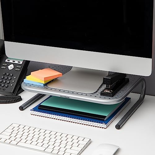 Mind Reader Monitor Stand, Ventilated Laptop Riser, Desktop Organizer, Metal, 14.5"L x 11.25"W x 4.25"H, Set of 2, Silver - size: 14.5"L x 11.25"W x 4.25"H