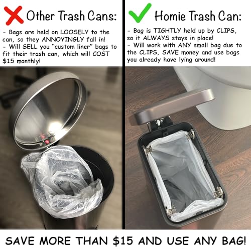 Homie Soft Close, Slim Trash Can 3.2 Gallon with Anti - Bag Slip Liner and Lid, Use as Mini Garbage Basket, Slim Dust Bin, or Decor in Bathroom, Restroom, Kitchen, or Bedroom (Bronze) - size: 3.2 Gallon