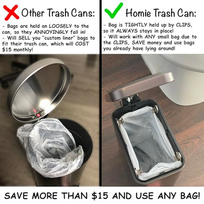 Homie Soft Close, Slim Trash Can 3.2 Gallon with Anti - Bag Slip Liner and Lid, Use as Mini Garbage Basket, Slim Dust Bin, or Decor in Bathroom, Restroom, Kitchen, or Bedroom (Bronze) - size: 3.2 Gallon