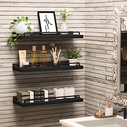 RYOFOBETTO Floating Shelves for Wall Decor Bathroom Shelves Over Toilet, Farmhouse Wall Shelves for Living Room, Bedroom, Picture Frames, Plants, Kitchen (Black, Set of 3) - color: Black, size: 16"