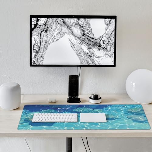 Extended Gaming Mouse Pad, Blue Aqua Theme, Non-Slip Rubber Base, Suitable for Gaming and Office use, Laptop Computer Table Protection pad, 35.4 x 15.7 inches - color: Blue Water Surface