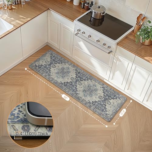 GENIMO Kitchen Mats for Floor, Washable Anti Fatigue Mat for Cushioned, 17.3"x59", Waterproof Kitchen Rugs, Non Slip Foam Comfort Standing Mat Rug for Home, Runner, Sink, Laundry, Center Blue - color: Center Blue, size: 59"L x 17.3"W x 0.4"Th