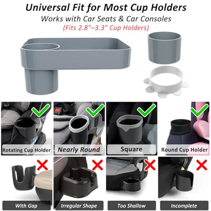 Car Seat Snack Tray for Toddlers, Reduces Mess Square Travel Tray Cup Holder Snack Tray, Durable Car Food Tray for Kids, Universal Fit Kids Travel Road Trip Essentials(Gray) - color: Gray