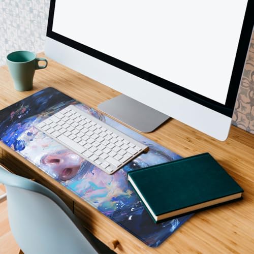 Blue Eyes Gaming Mouse Pad Colorful Abstract Portrait Large Desk Mat Extended Large Laptop Keyboard Non-Slip Rubber Base with Stitched Edges for Home Office Computer Keyboard Laptop 31.5"x11.8" - color: Blue Eyes