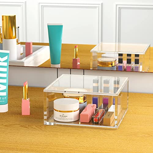 AITEE Decorative Acrylic Box with Lid, Clear Cube Display Case, Multi-Purpose Box Square Container for Holding Staples, Adhesive Tape, Paper Clips, Stamps, Display in Office or Home (X-Large) - size: X-Large