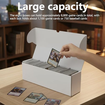 RLAVBL 8-Pack 1100 Count Trading Card Storage Box with 32 Dividers, 15 inch 8800+ Card Box for MTG, TCG, Toploaders, and Sports Cards Organizer - size: 8 Pack