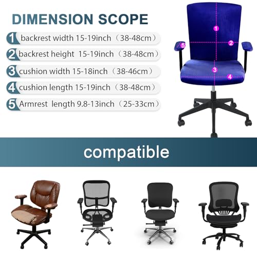 Tallew 4 Pcs Office Chair Covers Set Computer Universal Protective Stretchable Chair Seat Covers Desk Armrest Slipcovers Pads Office Cushion Backrest for Rotating(Dark Blue) - color: Dark Blue