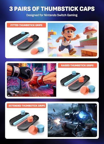 Mumba Thumb Grips for Nintendo Switch 2 with Storage Box, 3 Pairs (6pcs) Anti-Slip Joystick Caps, Ergonomic Design for Enhanced Grip & Precision Control, Accessories for Joy-Con, Blue/Light Red