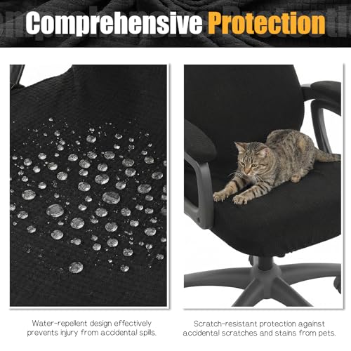 Office Chair Cover with Armrest Covers Black Water Repellent Jacquard Computer Chair Covers with Arms Removable Washable Office Armrest Cover with Zipper (Black)