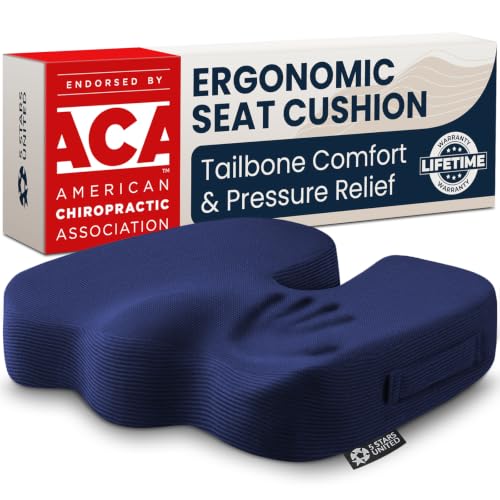 5 STARS UNITED Seat Cushion - Memory Foam Chair Cushion for Tailbone Pain Relief - Ergonomic Support for Coccyx, Sciatica & Butt - Office, Desk & Gaming Chair, Car Seat, Wheelchair, Airplane, Blue - color: Blue Mesh, size: Large