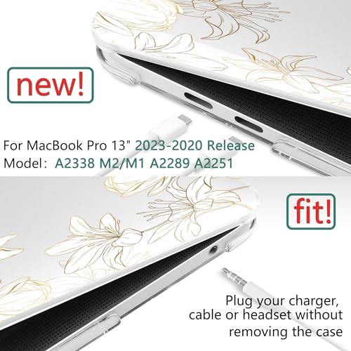 DONGKE Compatible with MacBook Pro 13 inch Case 2024 2023-2020 Release A2338 M2/M1 A2251 A2289 with Retina Display & Touch ID, Plastic Hard Shell & Keyboard Cover & Screen Film- Golden Florals - color: Golder Florals X482