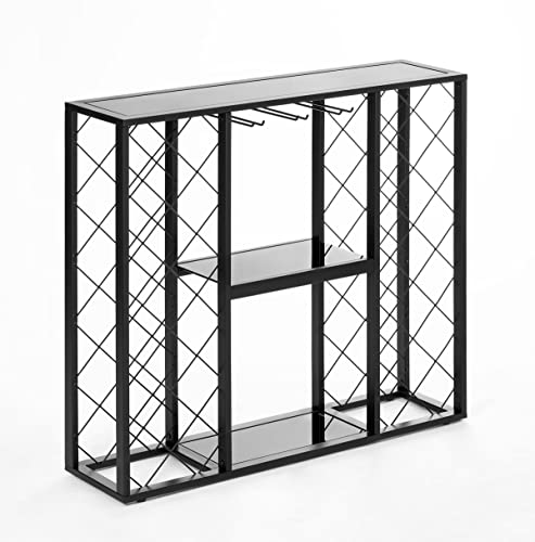 Mango Steam Wine Rack Console with Glass Table Top (34 Bottle, Black) - color: Black, size: 34 Bottle