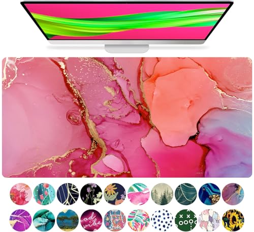French KOKO Large Mouse Pad Desk Mat Protector Keyboard Pad Desktop Office School Decor Big Extended Laptop Computer Accessories Pretty Mousepad Women XL Cool Marble Pink Gold - color: Marble-lous Pink, size: 16.5" x 36"