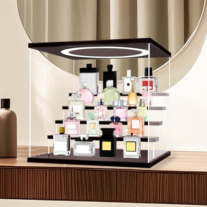 Acrylic Display Case with Adjustable LED Light, 4 Tier Clear Display Box Dustproof Showcase for Action Figures, Collectibles and Mini Toys, Assembly Display Cabinet(Black 12.5×9.5×10.4in) - color: Black, size: 4 Tier 12.5×9.5×10.5in