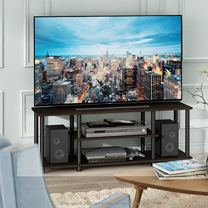 Furinno Turn-N-Tube No Tools 3D 3-Tier Entertainment TV Stand up to 50 inch TV, Round Tubes, Dark Brown / Black - color: Dark Brown/Black, size: 50 inch