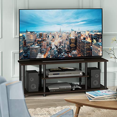 Furinno Turn-N-Tube No Tools 3D 3-Tier Entertainment TV Stand up to 50 inch TV, Round Tubes, Dark Brown / Black - color: Dark Brown/Black, size: 50 inch