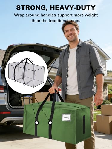 HOMESURE Supports 200lbs Heavy Duty Moving Bags - Strong Zipper & Wrap-Around Handles - Water-Resistant Storage Totes, Durable Alternative to Moving Boxes - 8 Pack - Olive Green - color: Olive Green