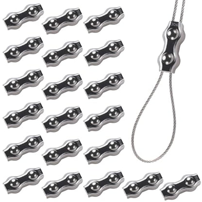 20Pcs M3 304 Stainless Steel Duplex Wire Rope Clips, Duplex Double Bolt Cable Clamps, Reusable 2-Post Wire Rope Clip for 1/8Inch (1.5mm-3mm) Diameter Wire Cable/Wire Rope, Wire Clamp Tool for Outdoors - size: 20pcs-M3(1.5mm-3mm)