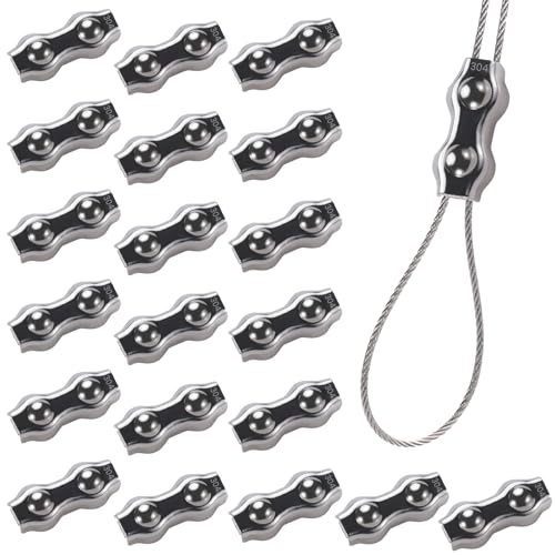 20Pcs M3 304 Stainless Steel Duplex Wire Rope Clips, Duplex Double Bolt Cable Clamps, Reusable 2-Post Wire Rope Clip for 1/8Inch (1.5mm-3mm) Diameter Wire Cable/Wire Rope, Wire Clamp Tool for Outdoors - size: 20pcs-M3(1.5mm-3mm)