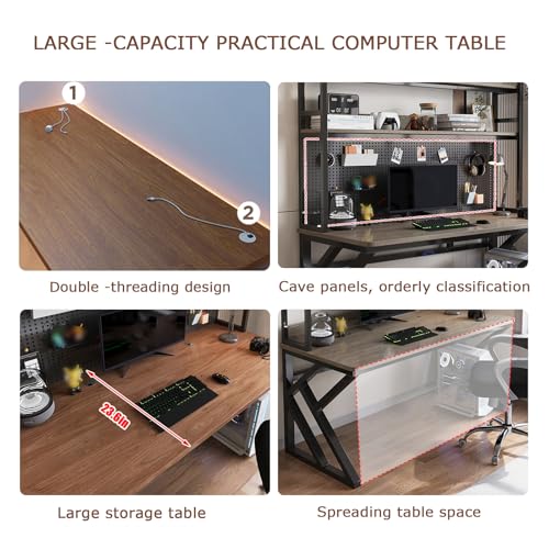 31.4in Gaming Desk with Bookshelf, Pegboard & Storage Shelves (Brown, 31.4in) - color: Brown, size: 31.4in