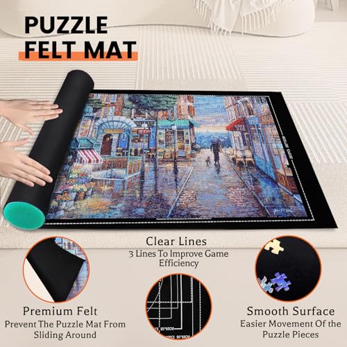 Jigsaw Puzzle Mat Roll Up - 3000 2000 1500 1000 Pieces Puzzel Matte, Black Felt Roll-Up Puzzles Felt Save Mats Trays for Sorting Board Clear Sheets and Frame Keeper for Adults - size: 500-3000 Pieces