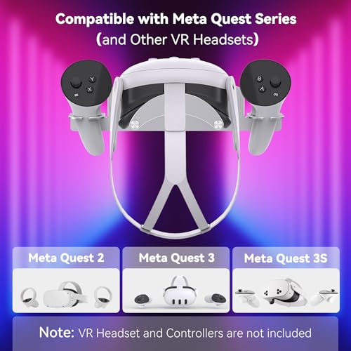 VR Wall Mount - Compatible with Meta Oculus Quest 3S/3/2/Pro/Rift-S, Aluminium VR Headset & Controller Hanger with Two Storage Options