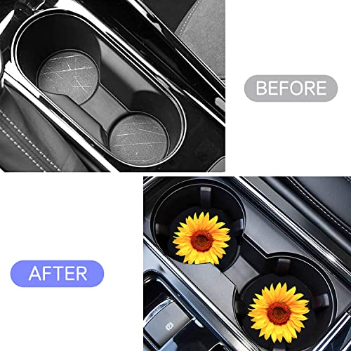 Sunflower Car Cup Holder Coaster 2PCS 2.75" Universal Silicone Auto Cup Holder Insert Coasters Car Interior Accessories Coasters by FLYEEGO - color: Sunflowers