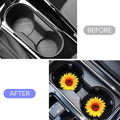 Sunflower Car Cup Holder Coaster 2PCS 2.75" Universal Silicone Auto Cup Holder Insert Coasters Car Interior Accessories Coasters by FLYEEGO - color: Sunflowers