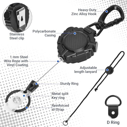 CB Mic Retractable Holder, Heavy Duty 32" Stainless Steel Tether, Includes 1 D-Ring and 1 Adjustable 12" Nylon Lanyard, Microphone Hanger Keeper for CB Radio