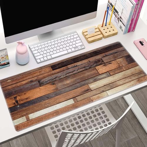 Desk Mat, Old Wood Plank Texture Extended Gaming Mouse Pad Large, 31.5"x11.8" Big Mouse Pad with Non-Slip Base and Stitched Edge, Long Computer Keyboard Mouse Mat for Home Office Work - color: Old Wood Plank Texture
