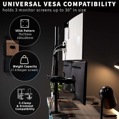 VIVO Triple LCD Monitor Desk Mount Stand Heavy Duty and Fully Adjustable, 3 Screens up to 30 inches STAND-V003T - size: 13" to 30" screens, style: Desk Mount