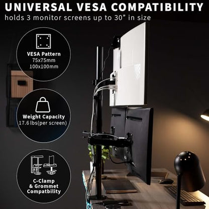 VIVO Triple LCD Monitor Desk Mount Stand Heavy Duty and Fully Adjustable, 3 Screens up to 30 inches STAND-V003T - size: 13" to 30" screens, style: Desk Mount