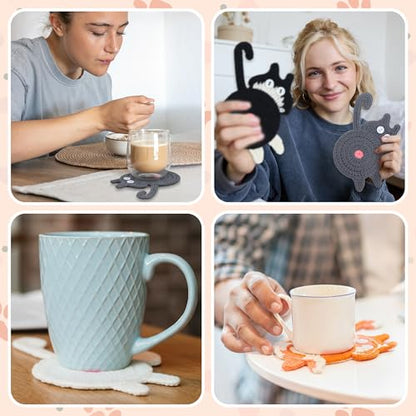 Cat Coasters, 3PCS Cat Gift for Cat Lovers, Gift for Her, Funny Gifts, Coasters for Drinks (White, Black, Grey) - color: Cat Coasters a