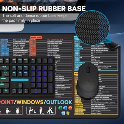 Excel Cheat Sheet Desk Pad, Large Desk Mat with Over 150 Shortcuts | Excel/Word/PowerPoint/Windows/Outlook Mouse pad, Non-Slip and Stitched Edge, 31.5 x 11.8in